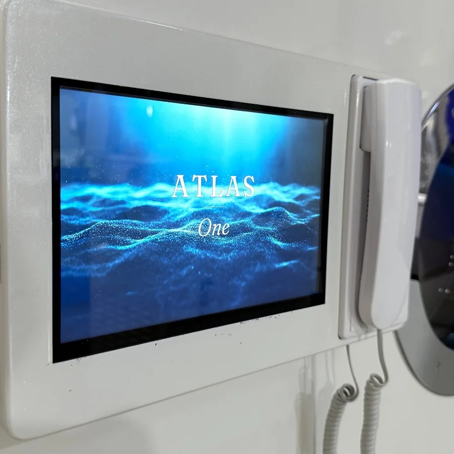 Atlas One external control panel — touchscreen, intercom handset and viewport